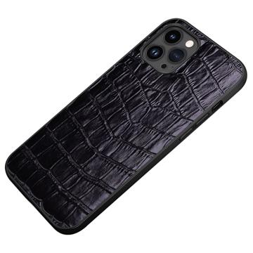 Crocodile Series iPhone 14 Pro Leather Coated Case - Black