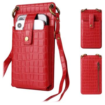 Crocodile Pattern Smartphone Crossbody Bag with Makeup Mirror - Red