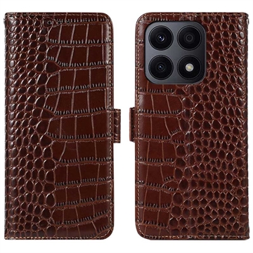 Crocodile Series Honor X8a Wallet Leather Case with RFID - Brown