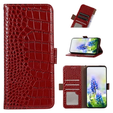Crocodile Series OnePlus 11 Wallet Leather Case with RFID - Red