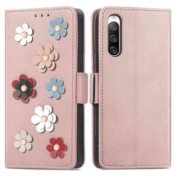 Flower Decor Series Sony Xperia 10 IV Wallet Case - Rose Gold