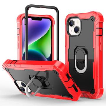 3-in-1 Shockproof iPhone 14 Plus Hybrid Case - Red / Black