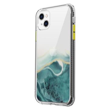Marble Pattern iPhone 14 Plus Hybrid Case - Green