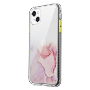 Marble Pattern iPhone 14 Plus Hybrid Case - Pink