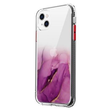 Marble Pattern iPhone 14 Plus Hybrid Case - Purple