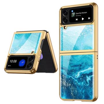 GKK Painted Tempered Glass Samsung Galaxy Z Flip4 Case - Blue Ocean
