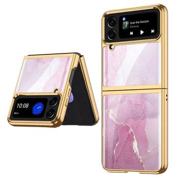 GKK Painted Tempered Glass Samsung Galaxy Z Flip4 Case - Pink / Marble