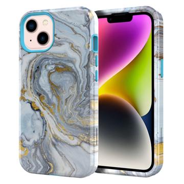 Stylish Gradient iPhone 14 Plus Hybrid Case - Marble - Light Blue