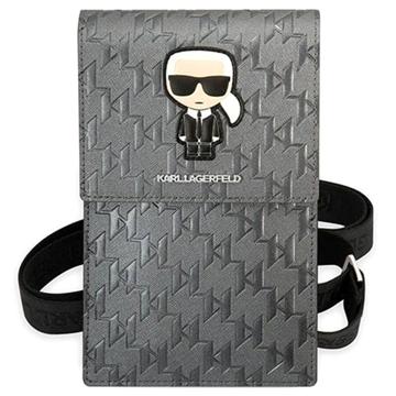 Karl Lagerfeld Monogram Ikonik Smartphone Shoulder Bag - Silver