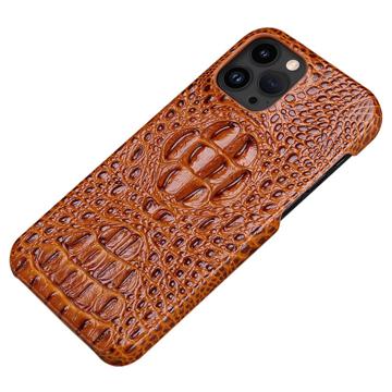 Luxury Crocodile iPhone 14 Pro Leather Coated Case - Coffee