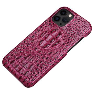 Luxury Crocodile iPhone 14 Pro Leather Coated Case - Wine Red