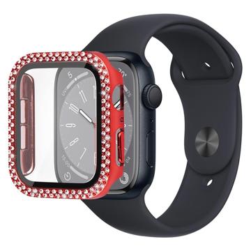 Rhinestone Decorative Apple Watch Series 9/8/7 Case with Screen Protector - 41mm - Red