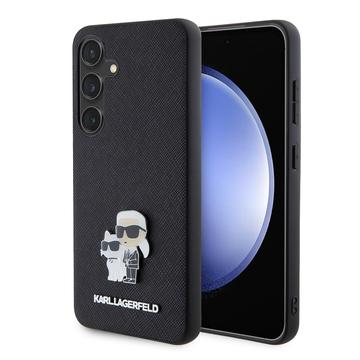 Samsung Galaxy S24 Karl Lagerfeld Saffiano Metal Karl and Choupette Case - Black