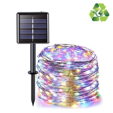 Solar Waterproof IP67 LED String Fairy Lights - 12m - Colourful