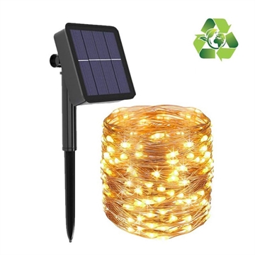 Solar Waterproof IP67 LED String Fairy Lights - 12m - Yellow