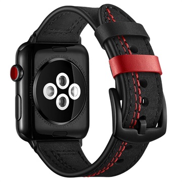 Apple Watch Series Ultra 2/Ultra/9/SE (2022)/7/SE/6/5/4/3/2/1 Stitched Leather Strap - 49mm/45mm/44mm/42mm - Black