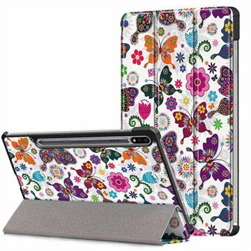 Tri-Fold Series Samsung Galaxy Tab S7/S8 Smart Folio Case - Butterflies / Flowers