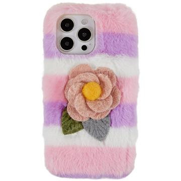 3D Plush Furry Winter iPhone 14 Pro TPU Case - Pink Rose