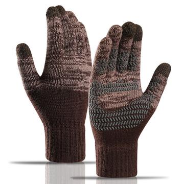 Y0046 1 Pair Men Winter Knitted Windproof Warm Gloves Touchscreen Texting Mittens with Elastic Cuff - Coffee