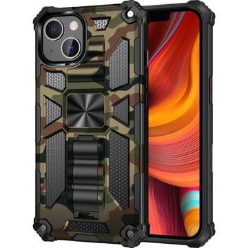 iPhone 13 Camouflage Design Hybrid Case with Kickstand - Army Green