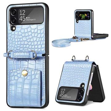 Crocodile Series Samsung Galaxy Z Flip4 5G Case with Strap - Blue