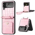 Crocodile Series Samsung Galaxy Z Flip4 5G Case with Strap - Pink