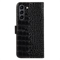 Crocodile Series Samsung Galaxy S21 FE 5G Wallet Leather Case with RFID - Black