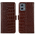 Motorola Moto G (2023) Crocodile Series Wallet Leather Case with RFID - Brown