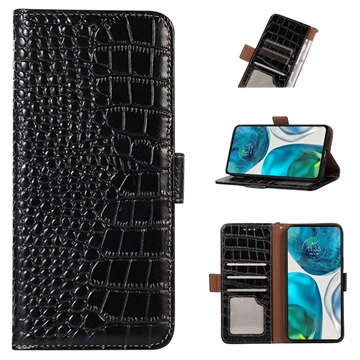 Crocodile Series Motorola Moto G73 Wallet Leather Case with RFID - Black
