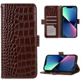 Crocodile Series iPhone 13 Wallet Leather Case with RFID - Brown