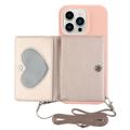 Heart Series iPhone 14 Pro Max Case with Wallet & Strap - Pink