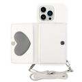 Heart Series iPhone 14 Pro Max Case with Wallet & Strap - White