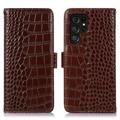 Crocodile Series Samsung Galaxy S23 Ultra 5G Wallet Leather Case with RFID - Brown