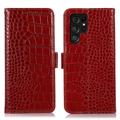 Crocodile Series Samsung Galaxy S23 Ultra 5G Wallet Leather Case with RFID - Red
