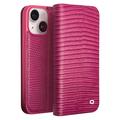 Qialino iPhone 15 Wallet Leather Case - Crocodile - Hot Pink