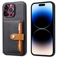 iPhone 15 Pro Retro Style Case with Wallet - Black