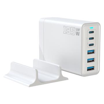 135W GaN Desktop Charger / 6-Port High-Speed Charging Station - 3x USB-C, 3x USB-A - White