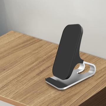 15W Qi Wireless Charger Mobile Phone Desk Fast Charging Stand for iPhone Samsung - Black/Silver