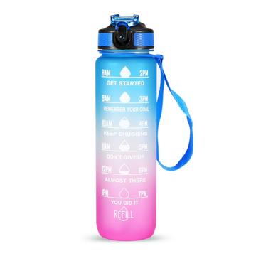 1L Sports Water Bottle with Time Marker Water Jug Leak proof Drinking Kettle for Office School Camping (BPA Free) - Blue/Purple