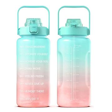 2.2L Water Bottle BPA-free Sports Drinking Bottle with Straw and Time Marker Sports Motivational Water Jug - Green/Pink