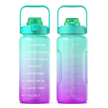 2.2L Water Bottle BPA-free Sports Drinking Bottle with Straw and Time Marker Sports Motivational Water Jug - Green/Purple