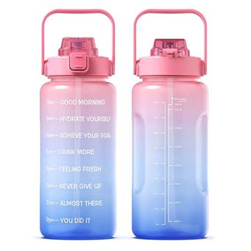 2.2L Water Bottle BPA-free Sports Drinking Bottle with Straw and Time Marker Sports Motivational Water Jug - Pink/Blue