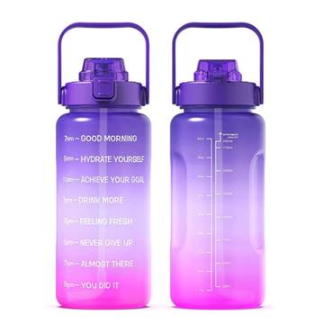 2.2L Water Bottle BPA-free Sports Drinking Bottle with Straw and Time Marker Sports Motivational Water Jug - Purple/Rose