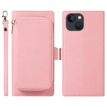 iPhone 14 Plus 2-in-1 Magnetic Wallet Case with Zipper - Pink