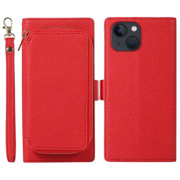 iPhone 14 Plus 2-in-1 Magnetic Wallet Case with Zipper - Red