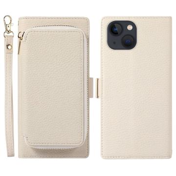 iPhone 14 Plus 2-in-1 Magnetic Wallet Case with Zipper - White