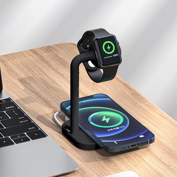 2 in 1 Magnetic Wireless Charger Desktop Wireless Fast Charging Base Stand Dock Station for Apple Watch/iPhone - Black
