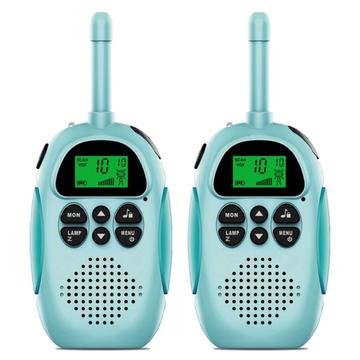 2Pcs DJ100 Children Walkie Talkie Toys Kids Interphone Mini Handheld Transceiver 3KM Range UHF Radio with Lanyard - Blue+Blue
