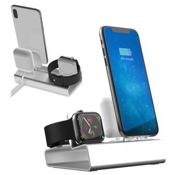 3-in-1 Aluminum Alloy Charging Station - iPhone, Apple Watch, AirPods - Silver