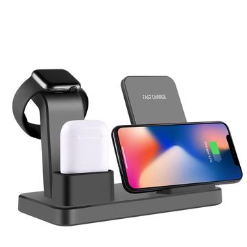 3 in 1 Desktop Vertical Wireless Charger Fast Charging Stand for iPhone/Apple Watch/Airpods - Black